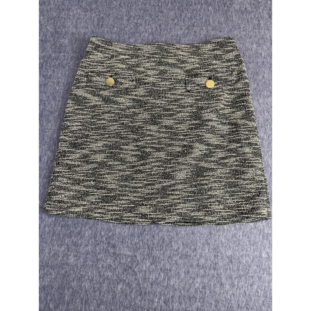 Loft Women Tweed Straight‎ Pencil Skirt 10 Black White Above Knee Work Casual